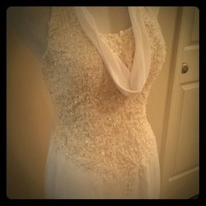 Pearl White Long Formal Halter Dress