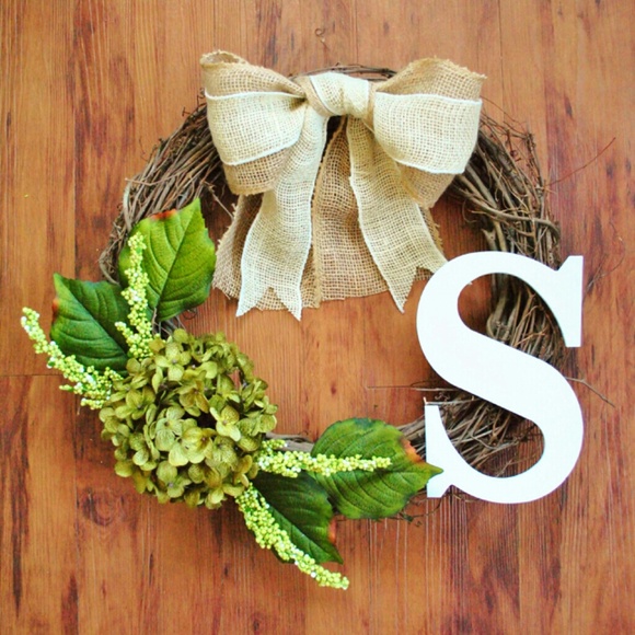 green hydrangea monogram wreath