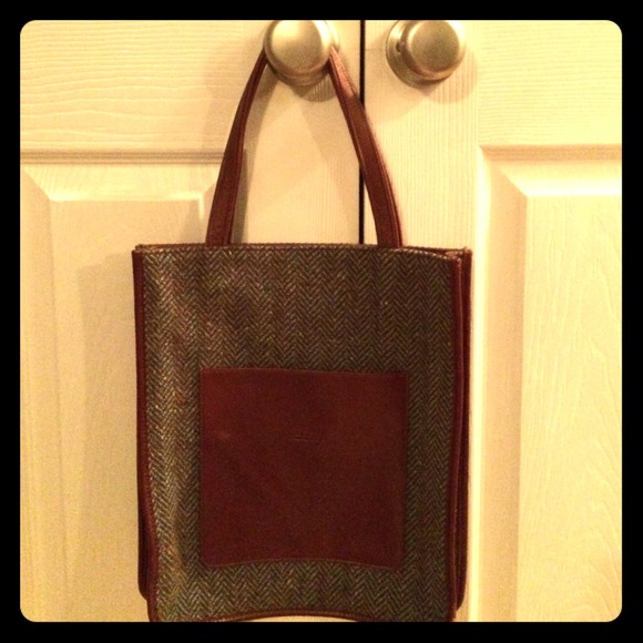 Longchamp brown leather and tweed bag