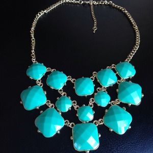 Teal squares triple row necklace
