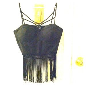 Black Fringe Crop Top