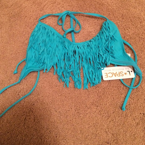 L*space turquoise fringe bikini top.