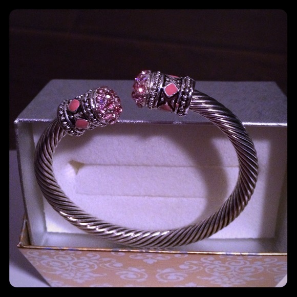 Silver bangle pink  jewel bracelet