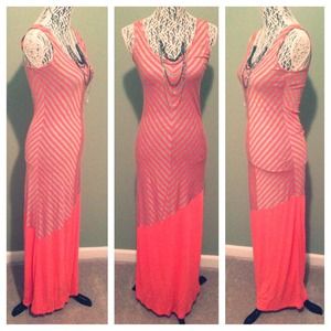 Orange and gray maxi dress