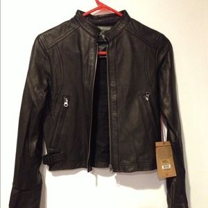 True religion black leather jacket