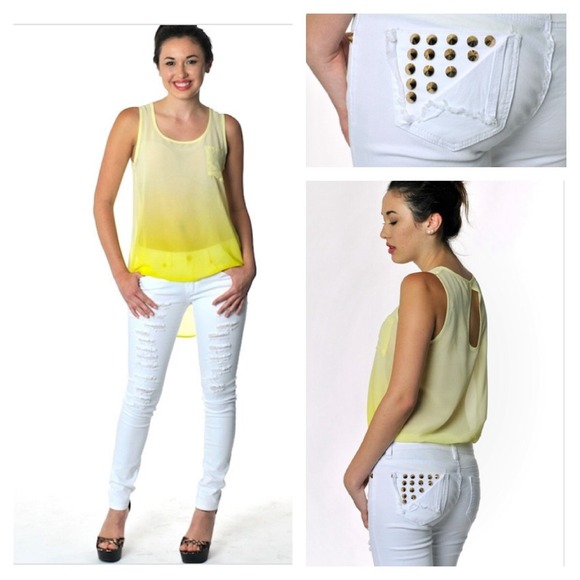 White Ripped Eternity Skinnies with Accent Spikes - Picture 1 of 2