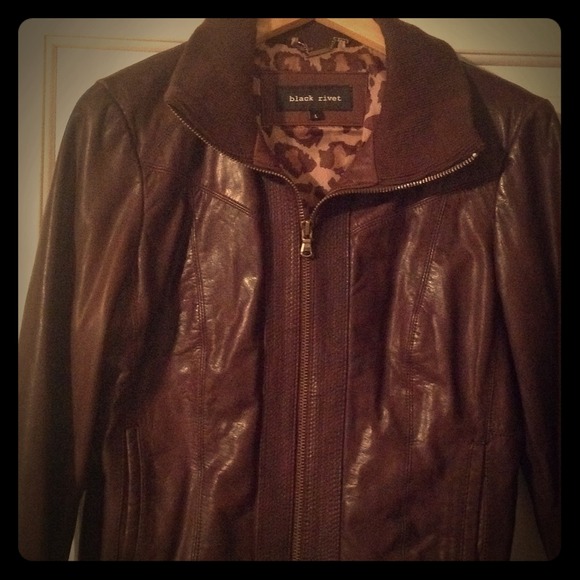 Brown leather jacket, size L