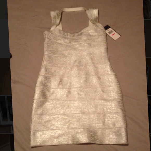 Brand New Silver Foil Bandage Dress XS