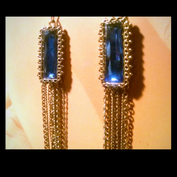 Blue sapphire gold chained earrings