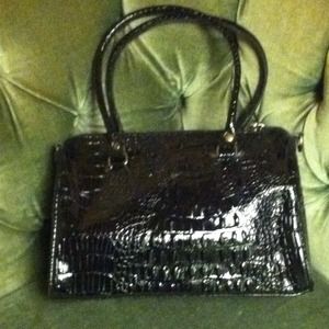 Black Patent Leather Lizard Skin Print Purse