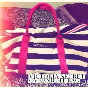 VICTORIA'S SECRET BLACK WHITE STRIPED DUFFEL TOTE