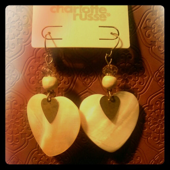 Seashell heart-shaped wood and crystal earrings