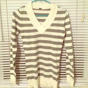 Grey and white cotton striped sweater