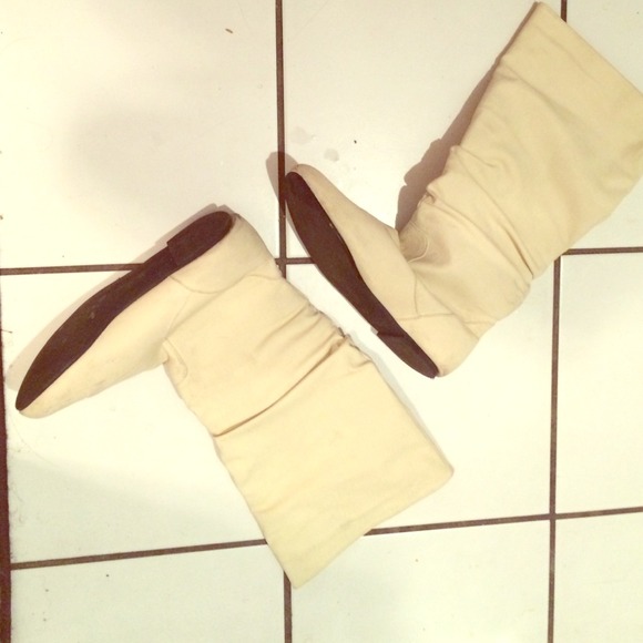 Cream calf-length boots