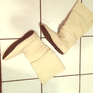Cream calf-length boots