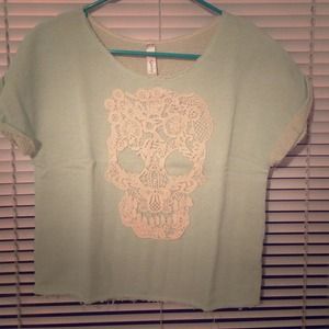 Mint green lace skull crop top!!!