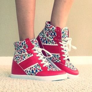 Shoes - Red floral wedge sneakers Shoes - Red floral wedge sneakers