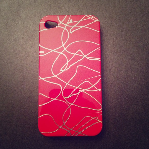 iPhone 4 case - red plastic case w/silver accent