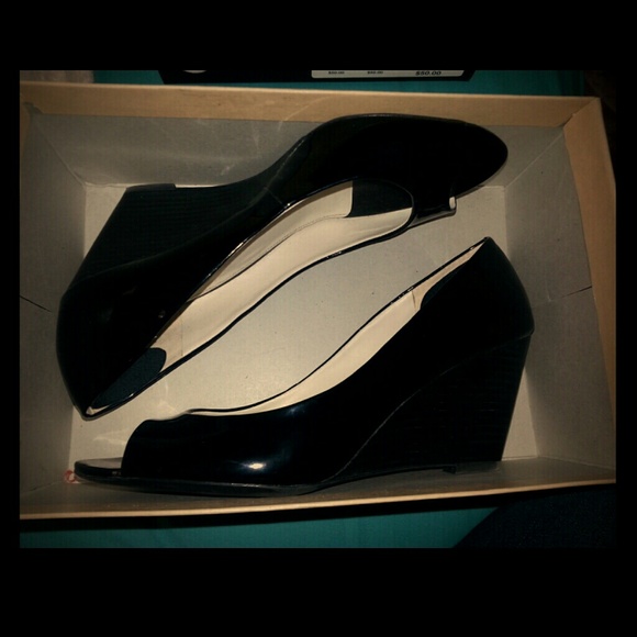 Black peep toe wedges