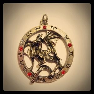 Dragon pendant necklace cool rhinestone big silver