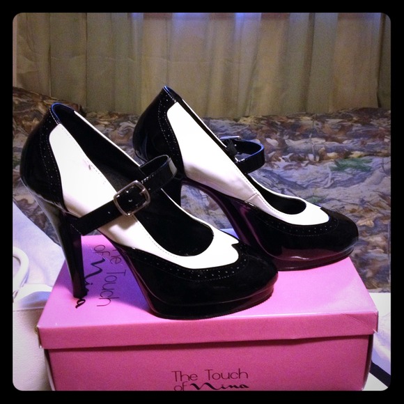 Black and white heels