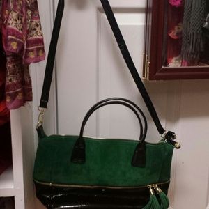 A green and black swede unique vintage purse