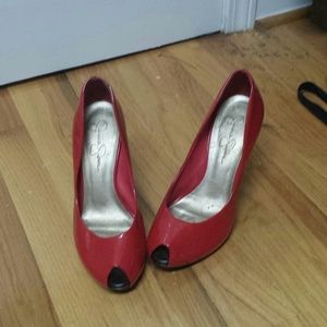 Sexy hot red peep toe heels