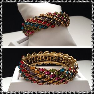 NYE SALE! Colorful Crystal Leaf Bronze Bracelet