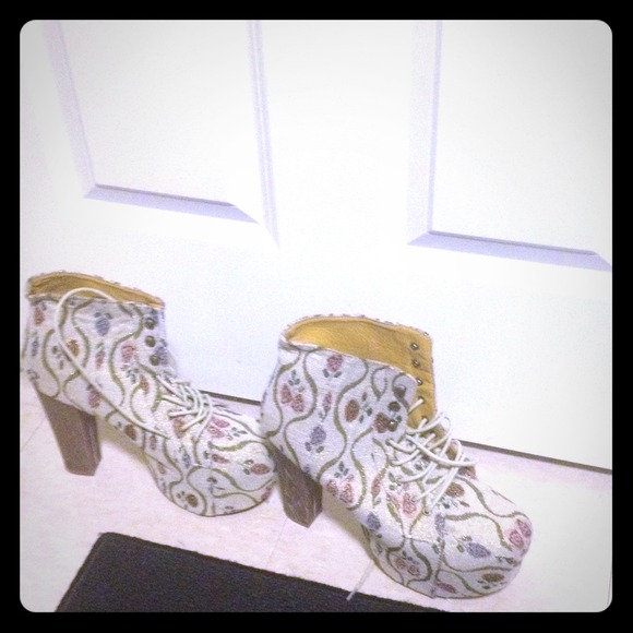 Jeffrey Campbell style flower print heels