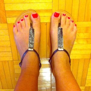 Beautiful sliver sandals with black crystals