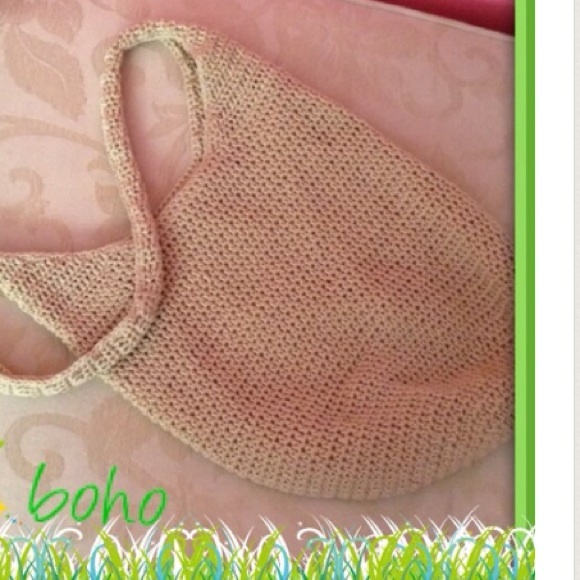 CROCHET TAN SACK BAG NWOT - Picture 3 of 3