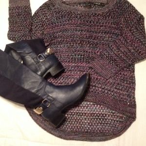 High Low zipper multi colored knitted sweater