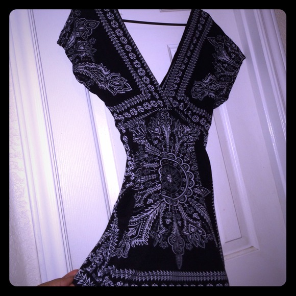 Empire waisted black and white mosaic tunic