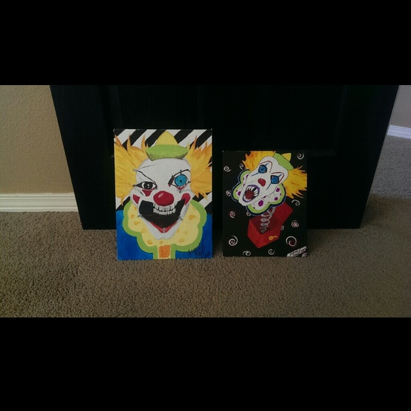 2 flat canvas clown paintings 9x12 & 8x10🎨🃏