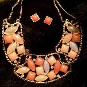 Peach color shade necklace and earrings