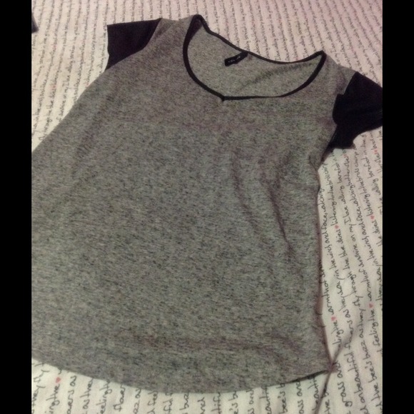 Grey Noise Tee With leather Sleeves