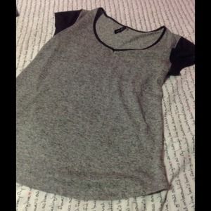 Grey Noise Tee With leather Sleeves