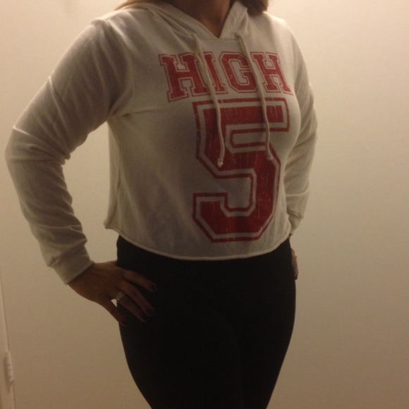 So cute High 5 crop hooded crop sweater!