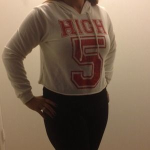 So cute High 5 crop hooded crop sweater!