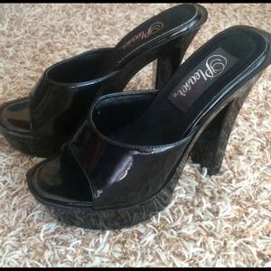 Shiny Black Chunky Heels