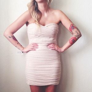 bebe Dresses & Skirts - Nude Bebe Mesh Dress w/Gold Studs bebe Dresses & Skirts - Nude Bebe Mesh Dress w/Gold Studs