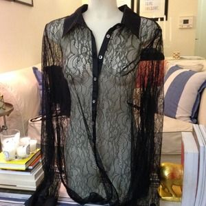 Forever 21 + Black Lace and Satin Trim Blouse