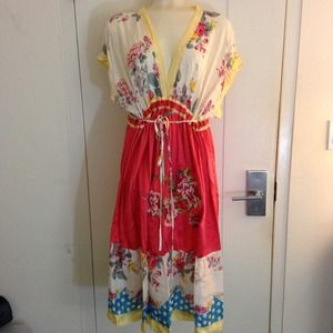 Johnny Was Floral Embroidered Silk Dress