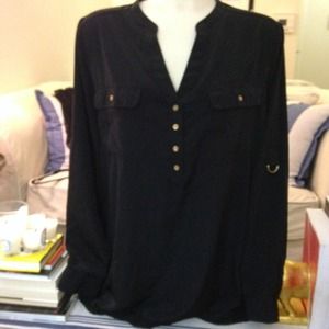 Lane Bryant Black Shirt with Roll-up Sleeves