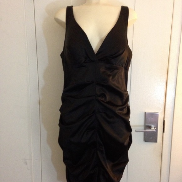 XO Escape Black Satin Body Con Dress