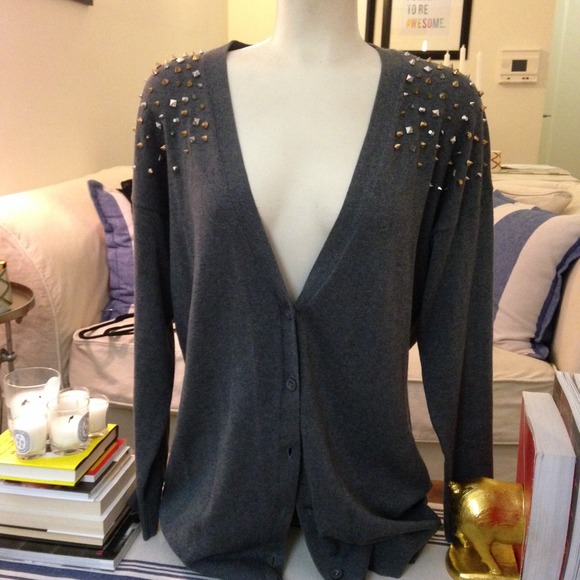 Forever 21 + Grey Sweater with Stud Detail