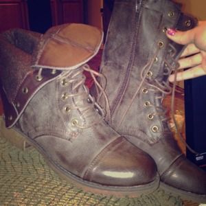 Brown combat boots