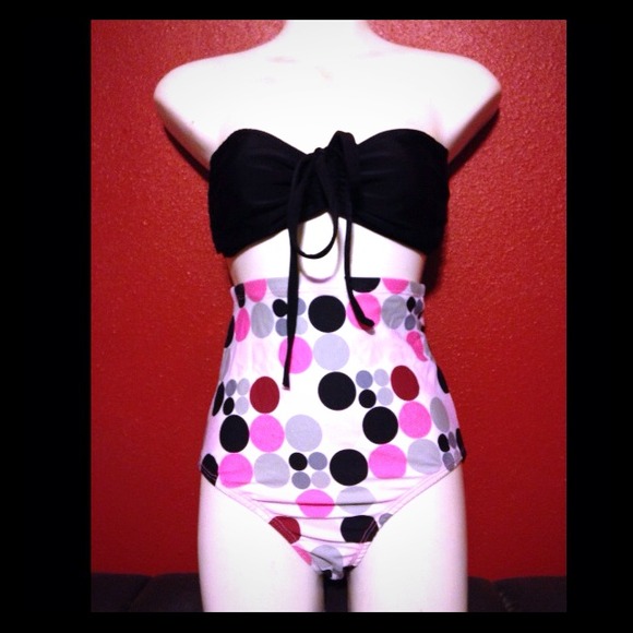 High waisted polka dot bathing suit