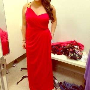 One strap red prom dress