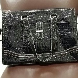Black patent leather work tote
